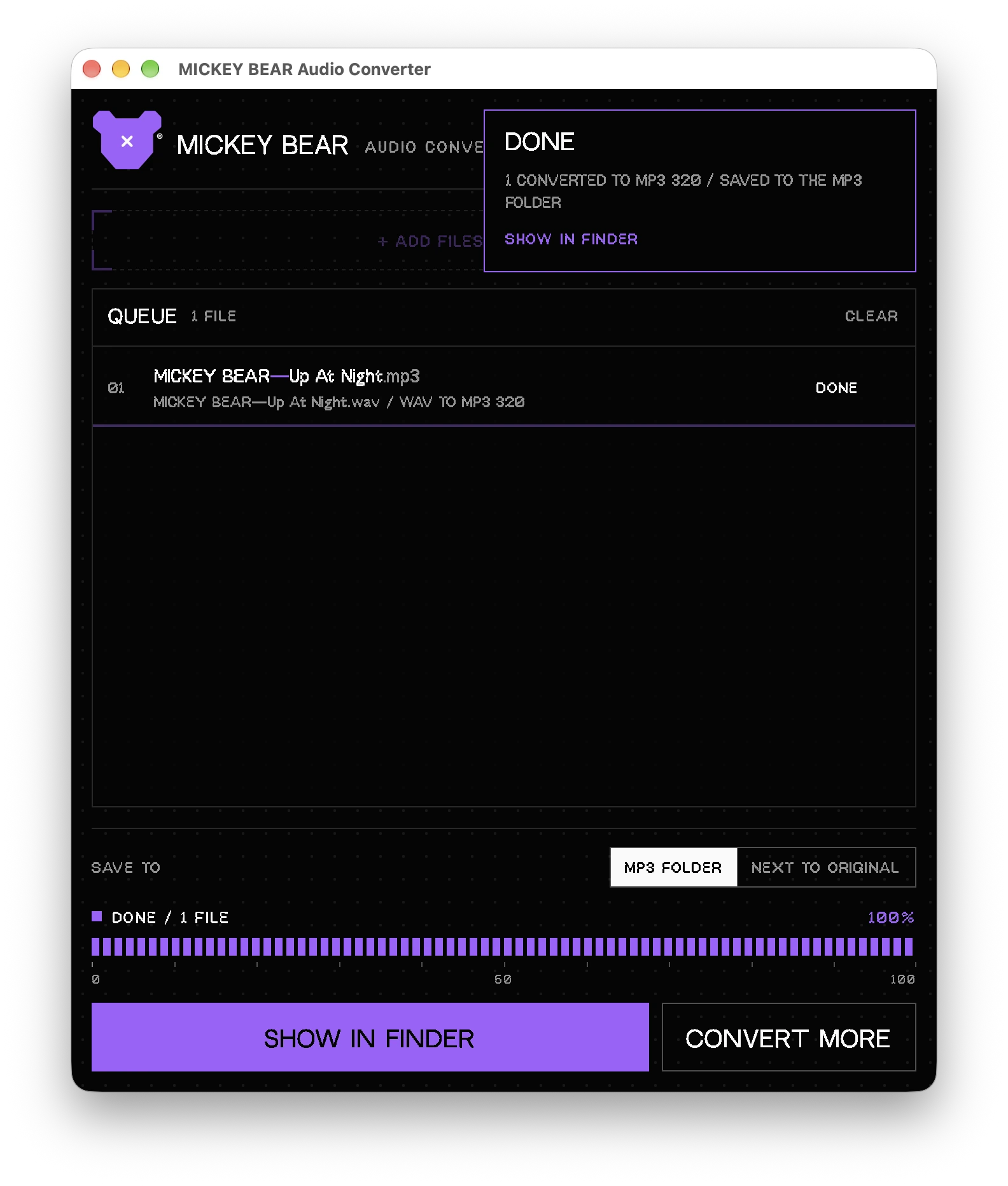 MICKEY BEAR Audio Converter: conversion finished